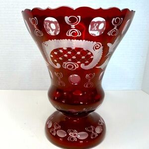 Heritage Cranberry Collection Rossi Artistic Vase Canadian Glass Etched